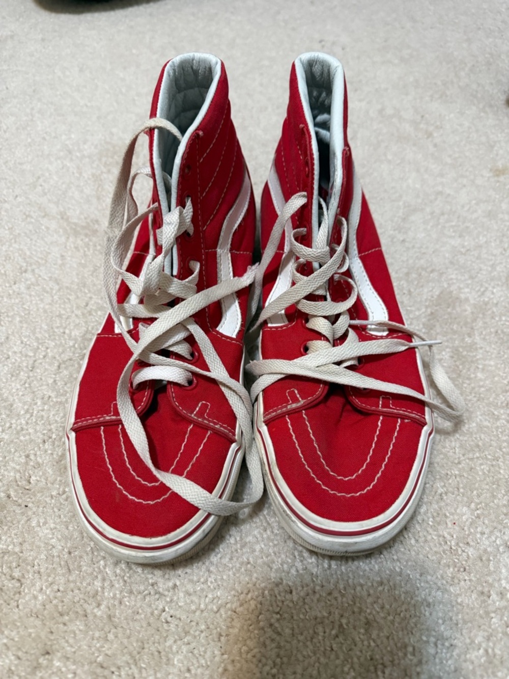Vans Red High-Top Women's Sneakers with White Stripe